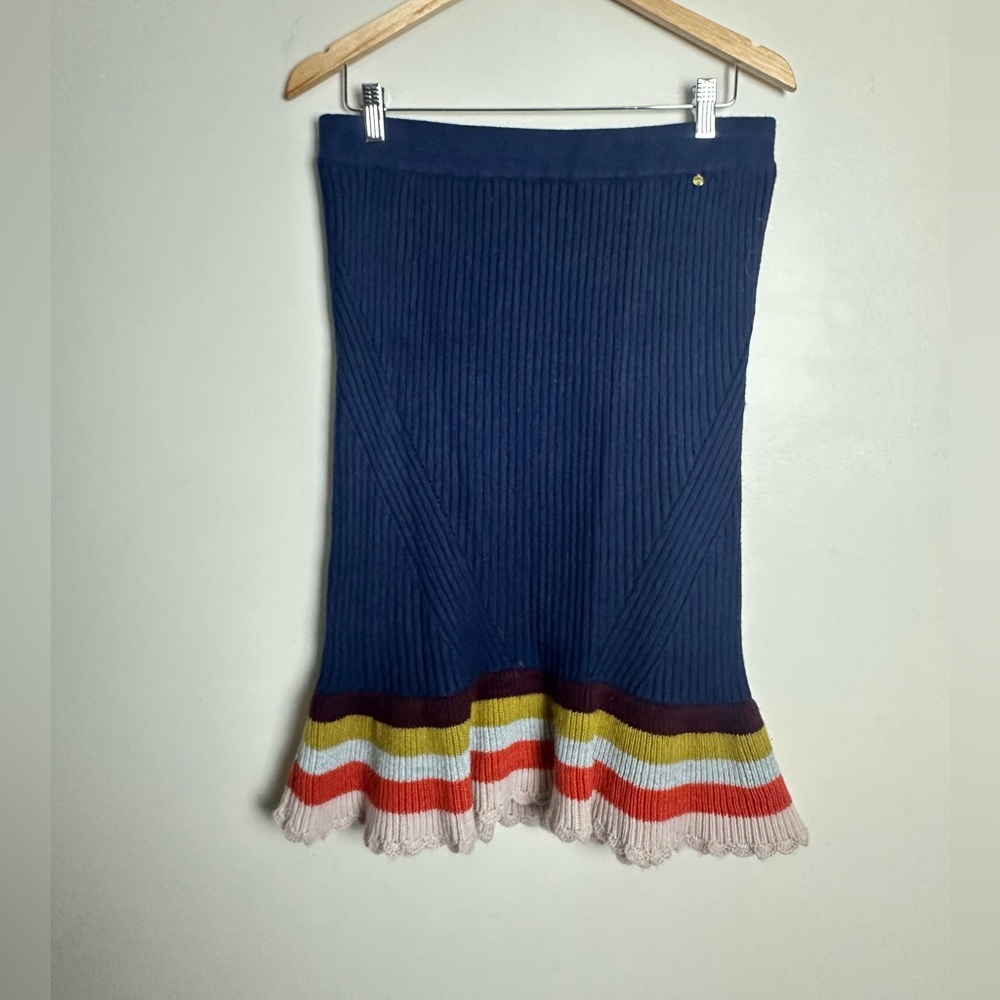 Harlyn Size L Striped Navy Knit Skirt